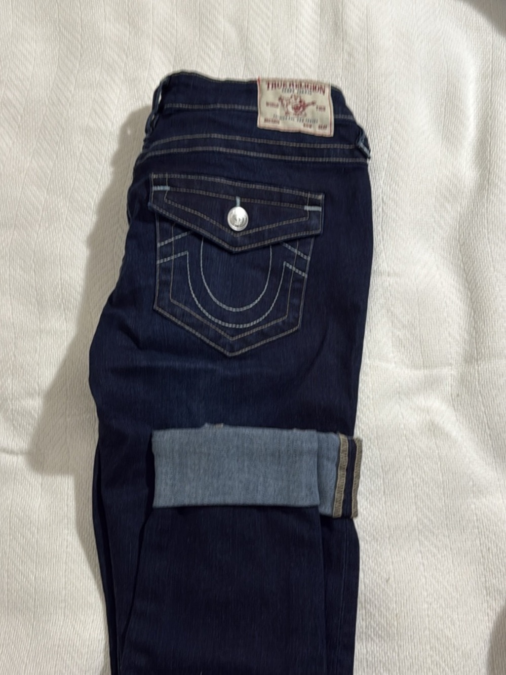 True Religion Dark Indigo Women's Jeans with Cuffed Hem
